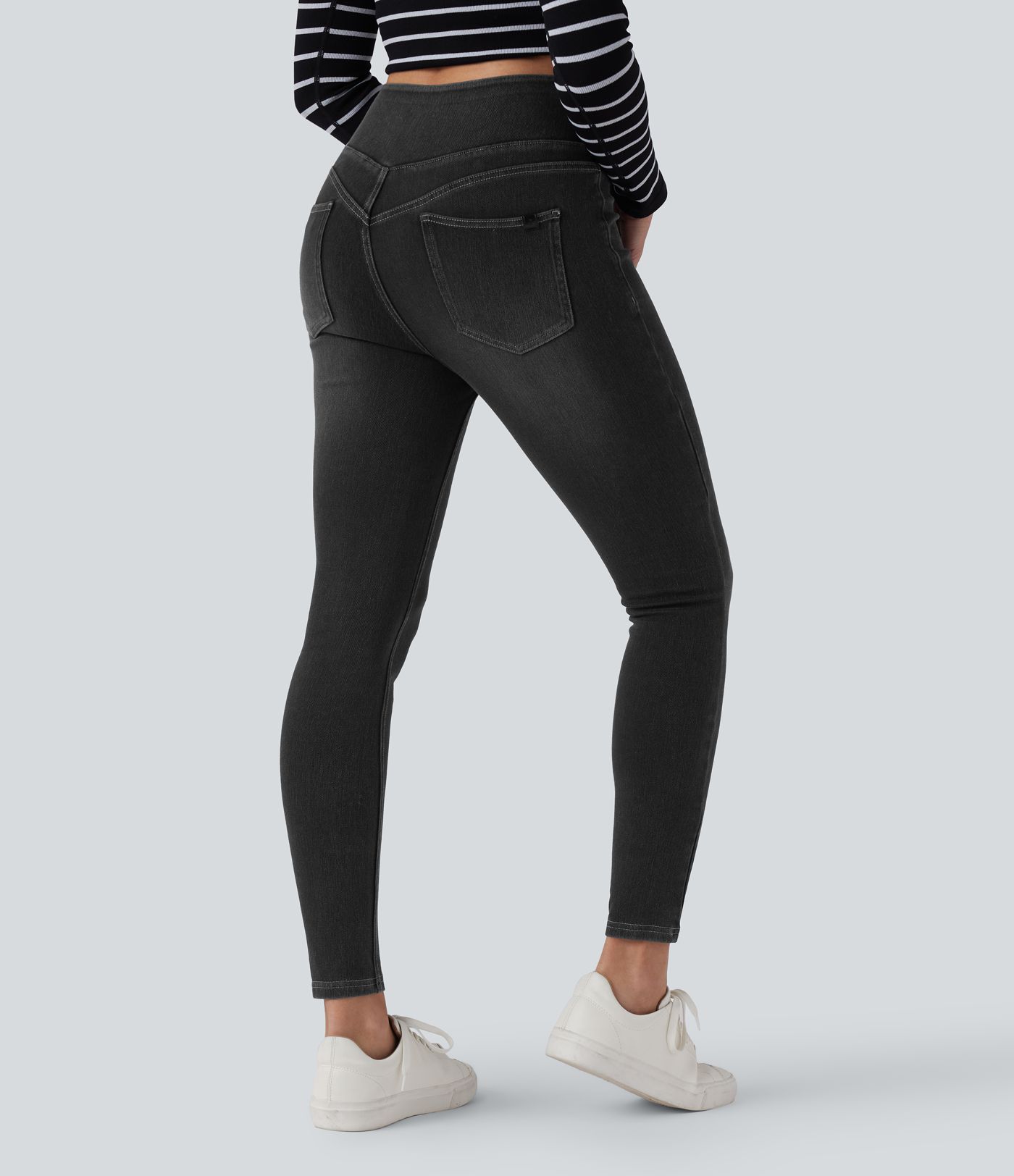 Halara Flex™ - Lässige Skinny-Leggings aus Denim mit hohem Bund, Gesäßtaschen und Bauchkontrolle
