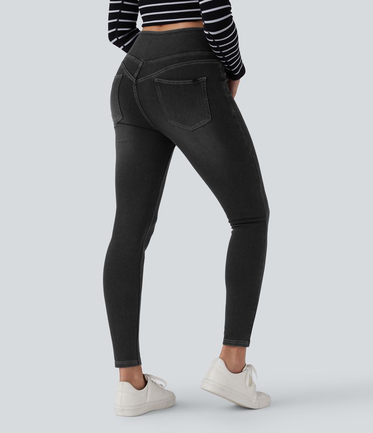 Halara Flex™ - Lässige Skinny-Leggings aus Denim mit hohem Bund, Gesäßtaschen und Bauchkontrolle