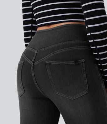 Halara Flex™ - Lässige Skinny-Leggings aus Denim mit hohem Bund, Gesäßtaschen und Bauchkontrolle