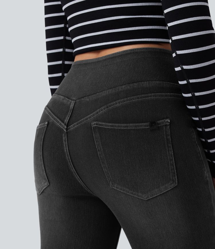 Halara Flex™ - Lässige Skinny-Leggings aus Denim mit hohem Bund, Gesäßtaschen und Bauchkontrolle