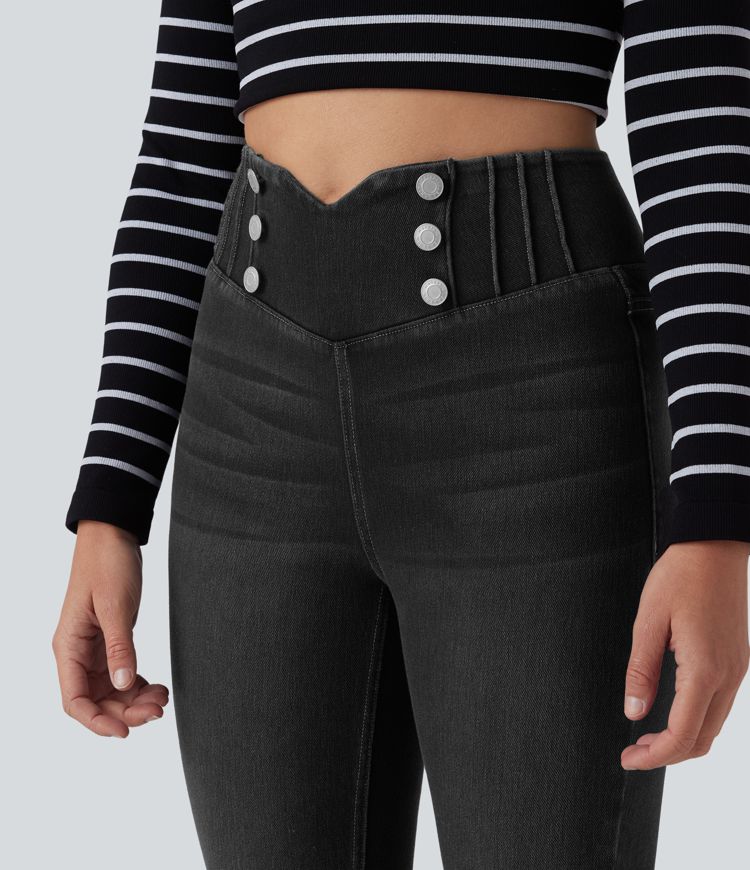 Halara Flex™ - Lässige Skinny-Leggings aus Denim mit hohem Bund, Gesäßtaschen und Bauchkontrolle