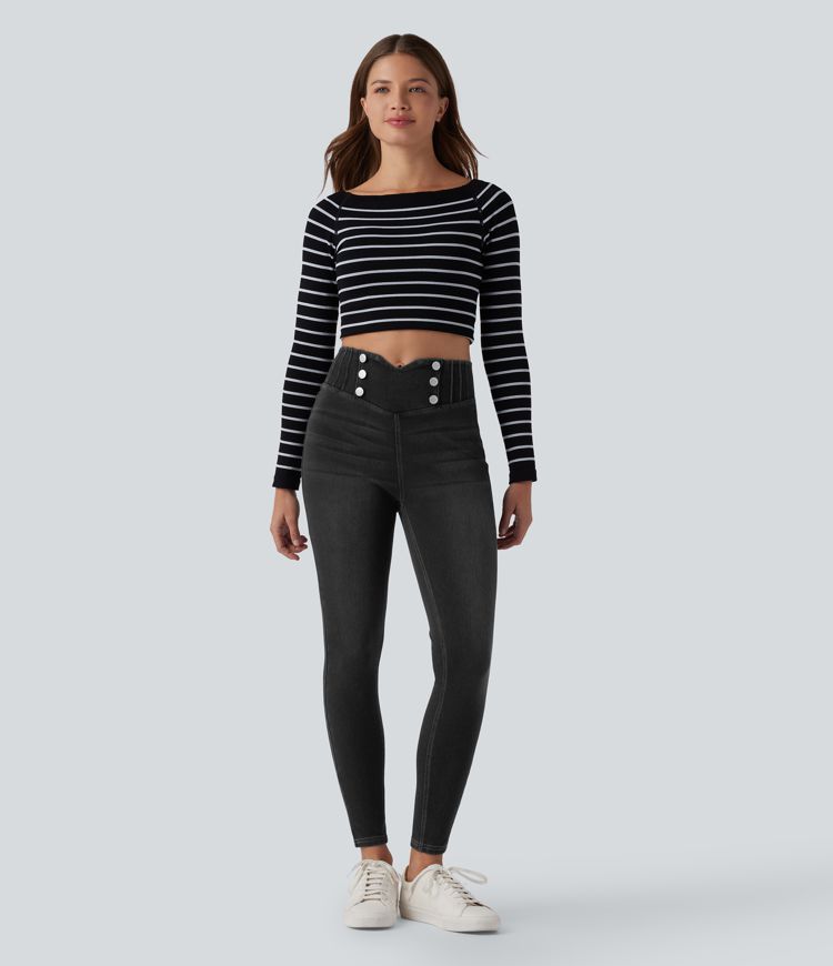 Halara Flex™ - Lässige Skinny-Leggings aus Denim mit hohem Bund, Gesäßtaschen und Bauchkontrolle