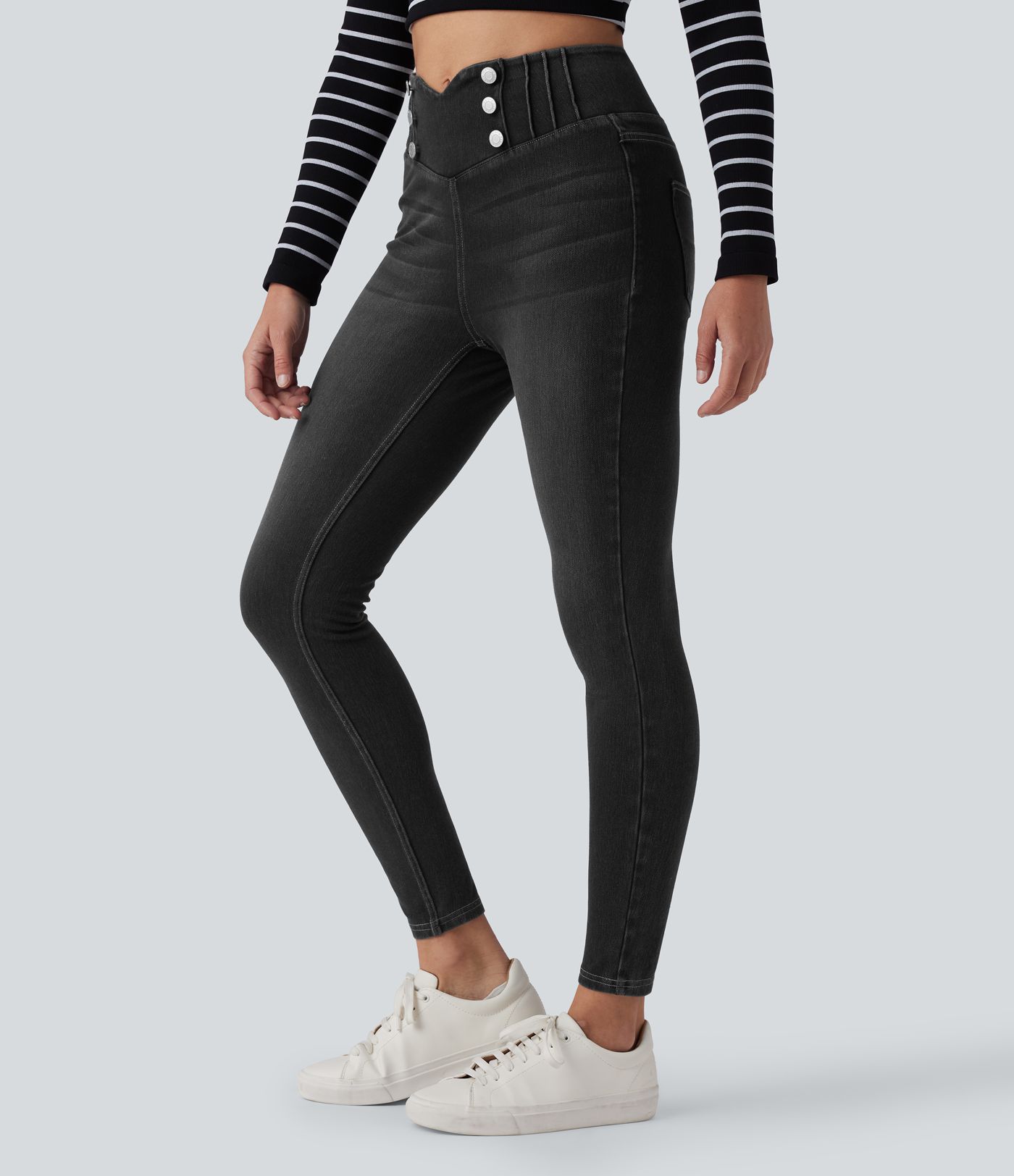 Halara Flex™ - Lässige Skinny-Leggings aus Denim mit hohem Bund, Gesäßtaschen und Bauchkontrolle