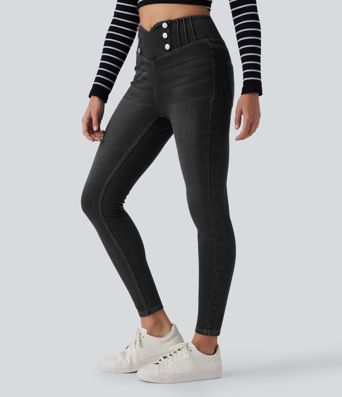 Halara Flex™ - Lässige Skinny-Leggings aus Denim mit hohem Bund, Gesäßtaschen und Bauchkontrolle