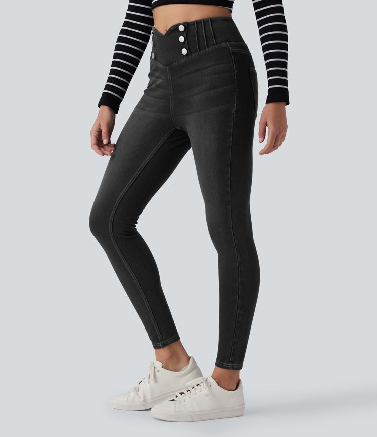 Halara Flex™ - Lässige Skinny-Leggings aus Denim mit hohem Bund, Gesäßtaschen und Bauchkontrolle