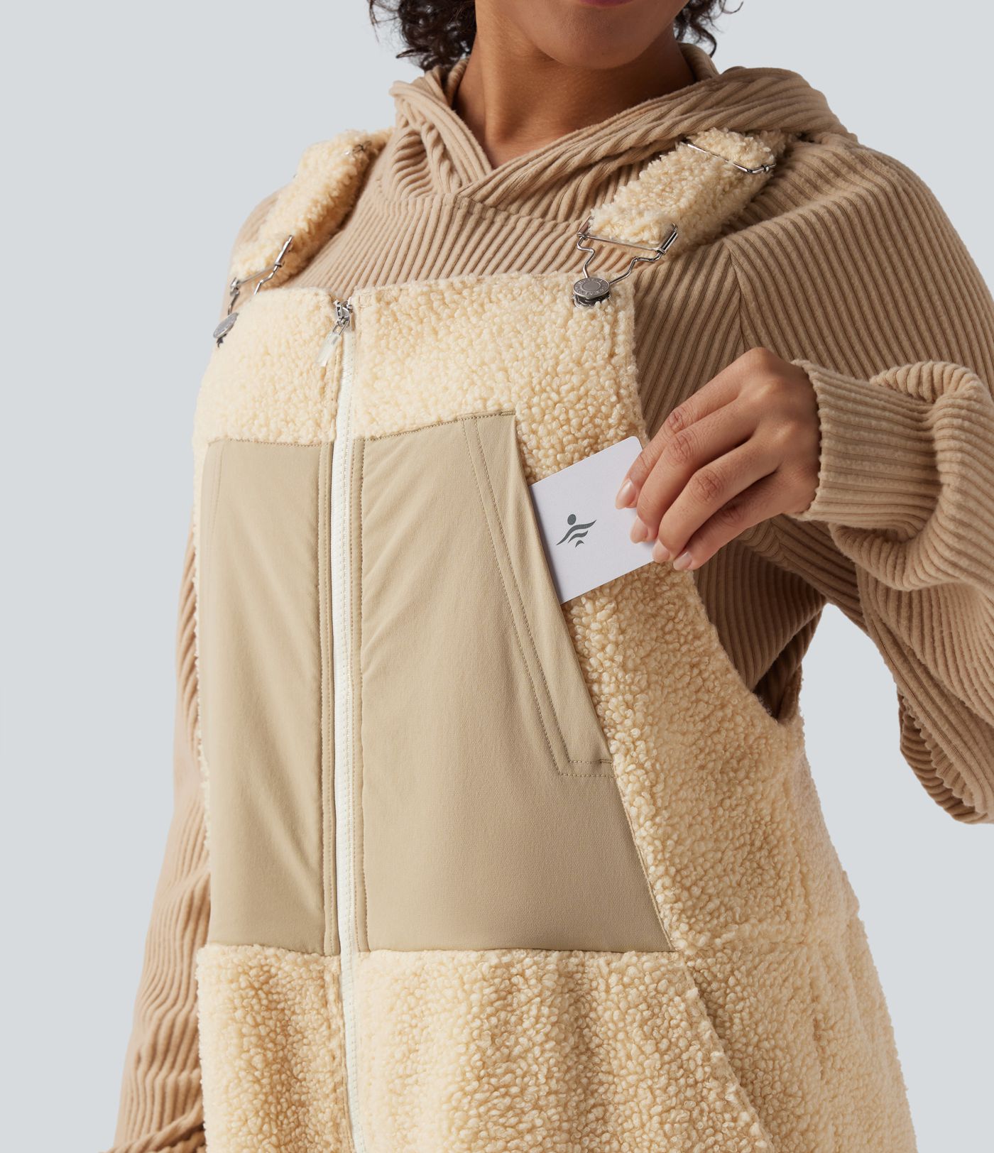 Adjustable Straps Casual Sherpa Overalls with Pockets