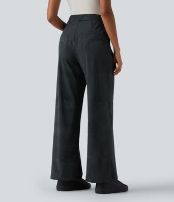 Hoch taillierte, gerade geschnittene, gestreifte Arbeitshosen mit Taschen