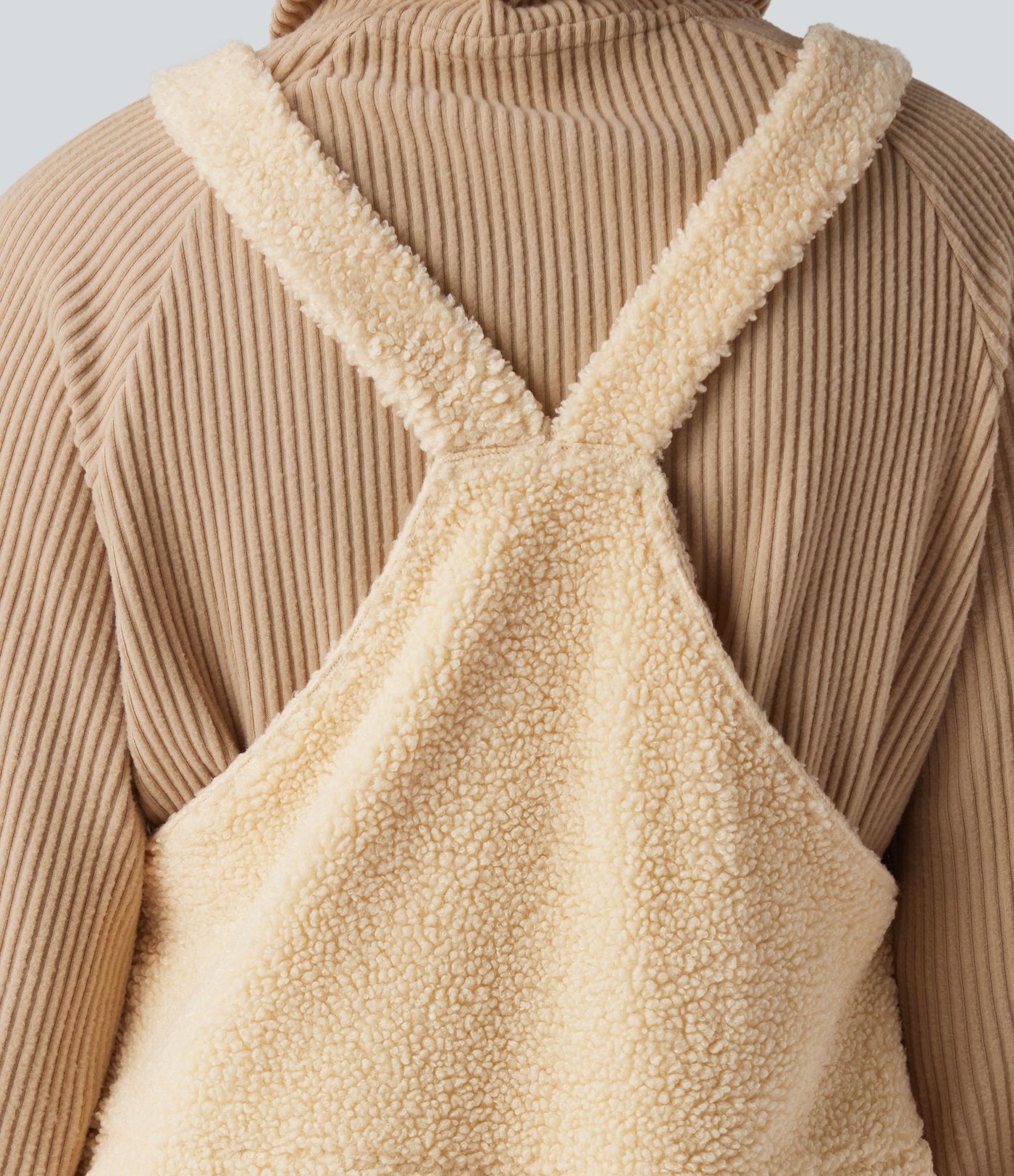 Adjustable Straps Casual Sherpa Overalls with Pockets