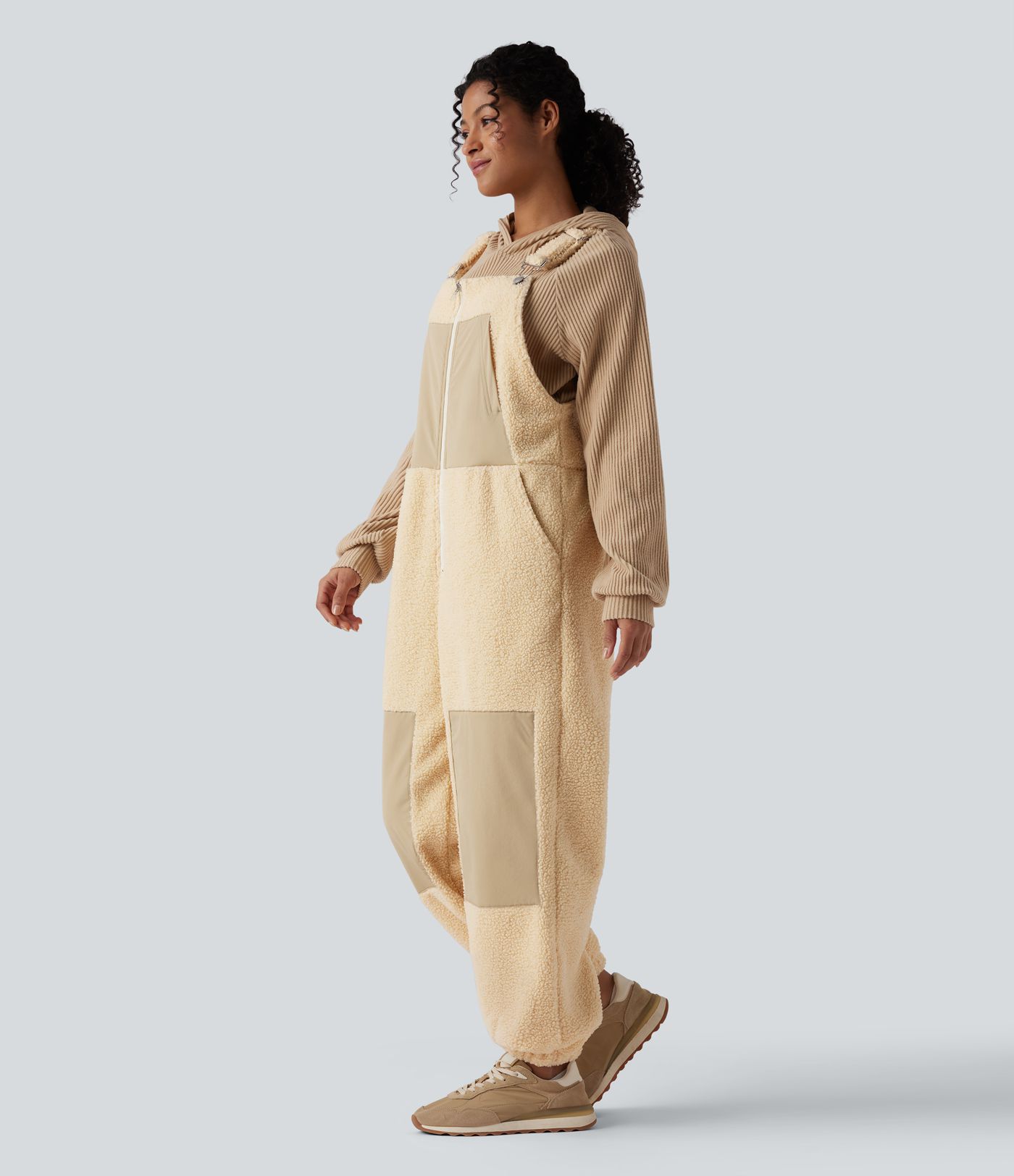 Adjustable Straps Casual Sherpa Overalls with Pockets