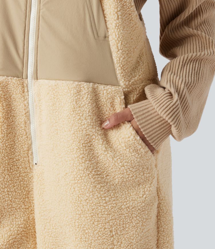 Adjustable Straps Casual Sherpa Overalls with Pockets