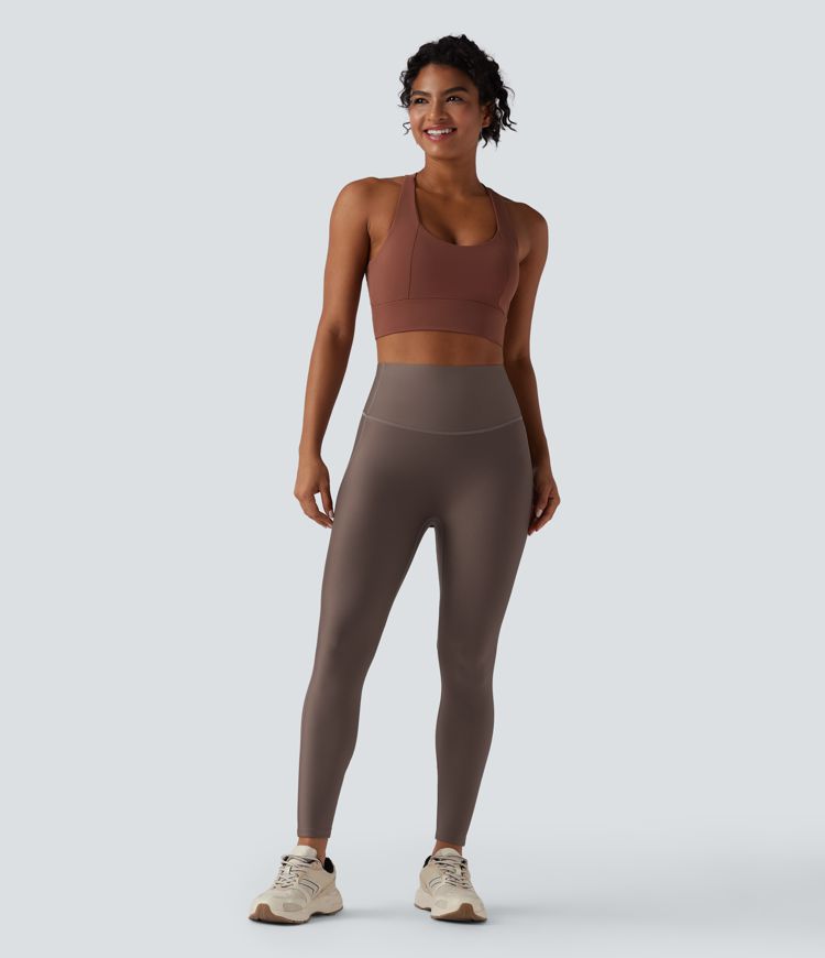 High Waisted Tummy Control Butt Lifting Sheen Shaping Training 7/8 Leggings