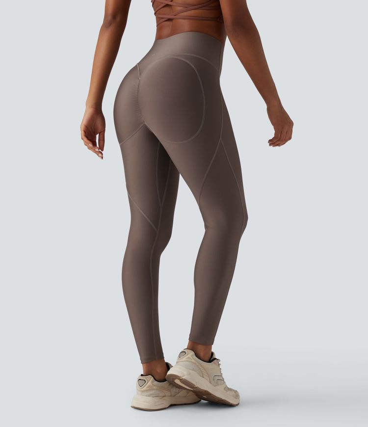 High Waisted Tummy Control Butt Lifting Sheen Shaping Training 7/8 Leggings