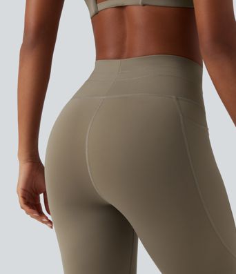 High Waisted Drawstring Plain Yoga 7/8 Leggings with Pockets