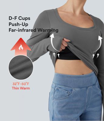 Haut décontracté à encolure dégagée, effet push-up, manches longues et chauffant — bonnets D-F