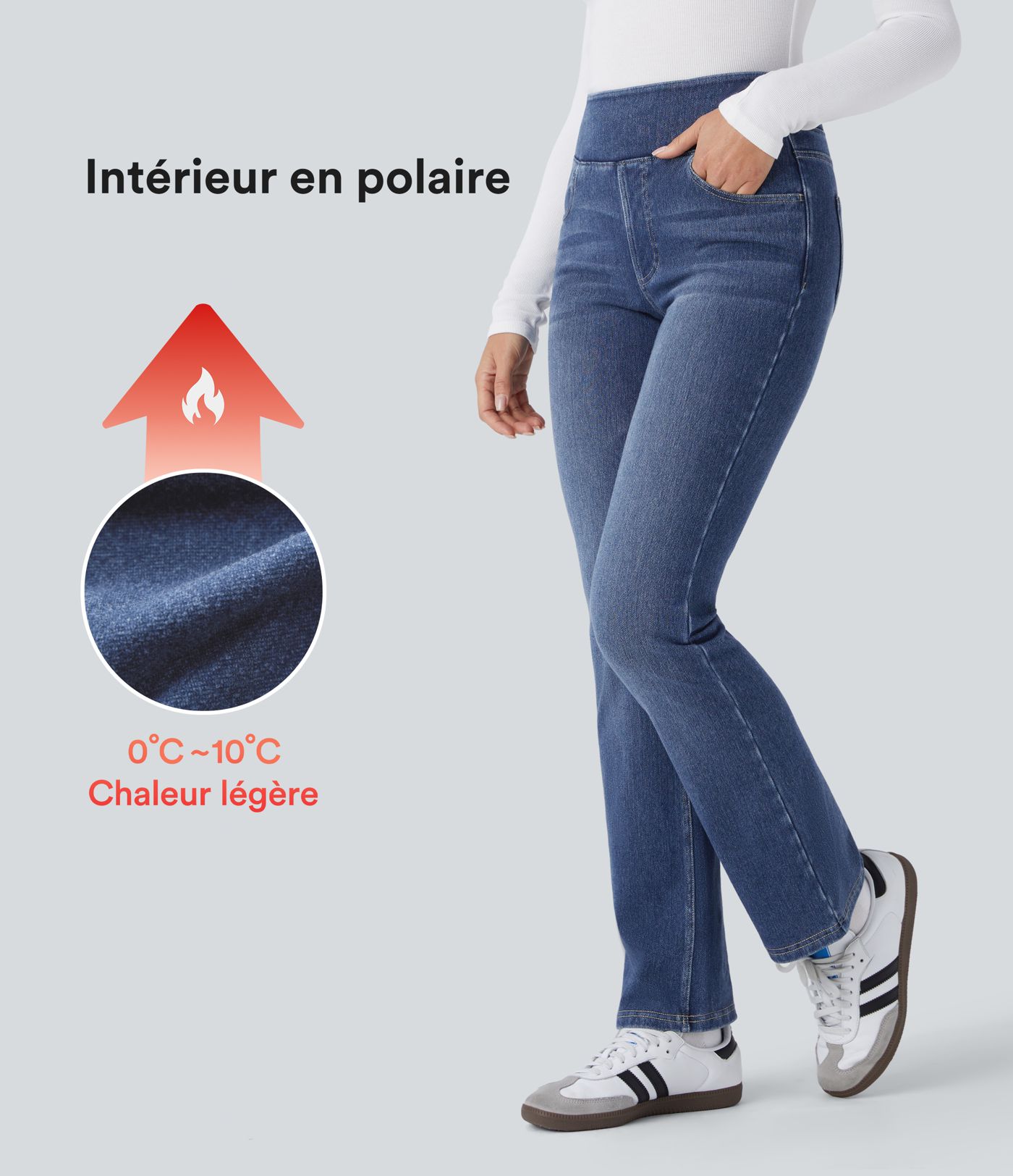 Jean bootcut délavé taille haute Halara Flex™ Denim Heat avec poches