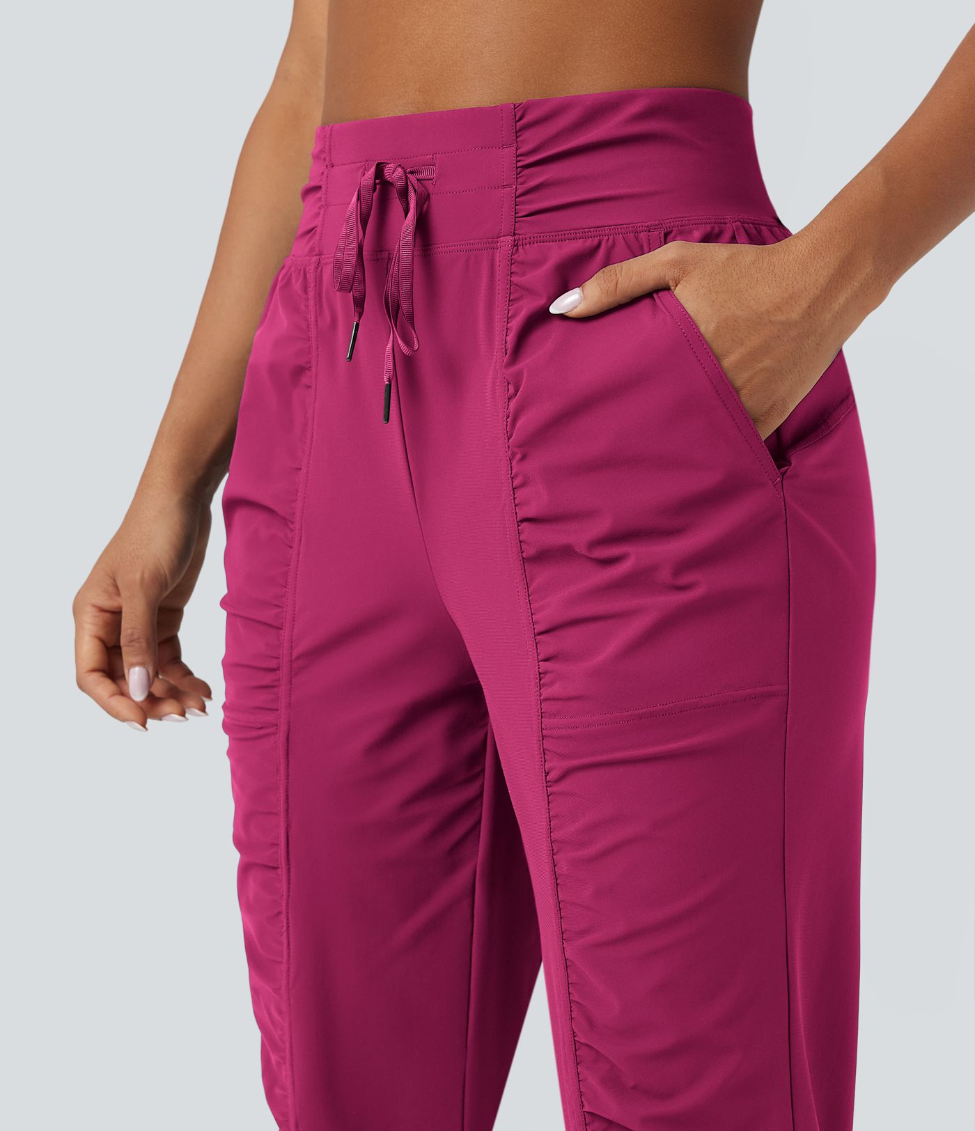 High Waisted Drawstring Ruched Tapered Quick Dry Dance Joggers with Pockets