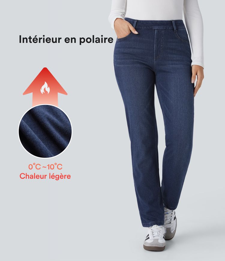 Jean délavé coupe droite taille haute Halara Flex™ Denim Heat avec poches