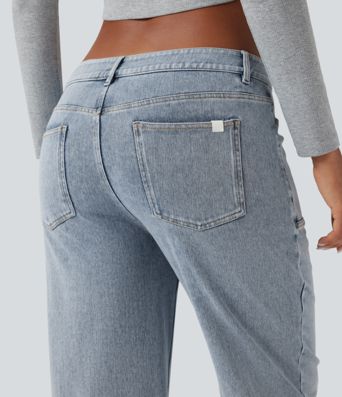 Halara Flex™ Low Rise Straight Leg Washed Casual Jeans with Pockets