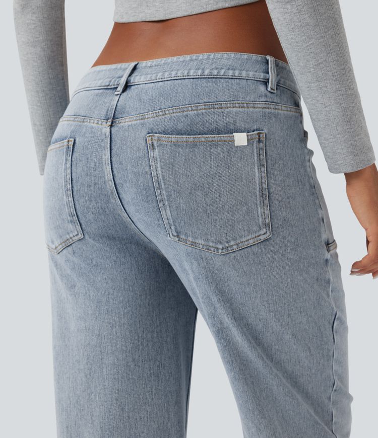 Halara Flex™ Low Rise Straight Leg Washed Casual Jeans with Pockets