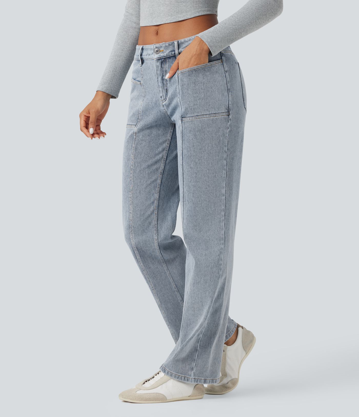 Halara Flex™ Low Rise Straight Leg Washed Casual Jeans with Pockets