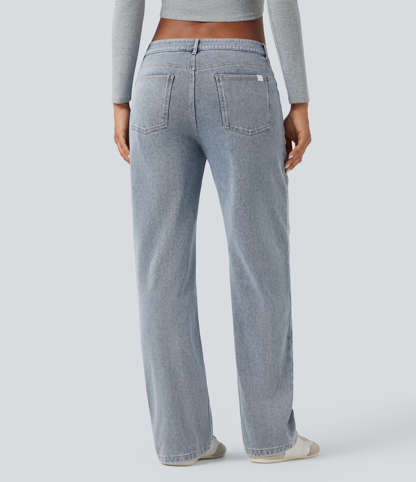 Halara Flex™ Low Rise Straight Leg Washed Casual Jeans with Pockets