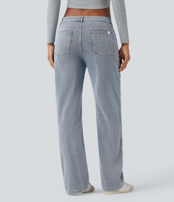 Halara Flex™ Low Rise Straight Leg Washed Casual Jeans with Pockets