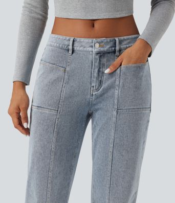 Halara Flex™ Low Rise Straight Leg Washed Casual Jeans with Pockets
