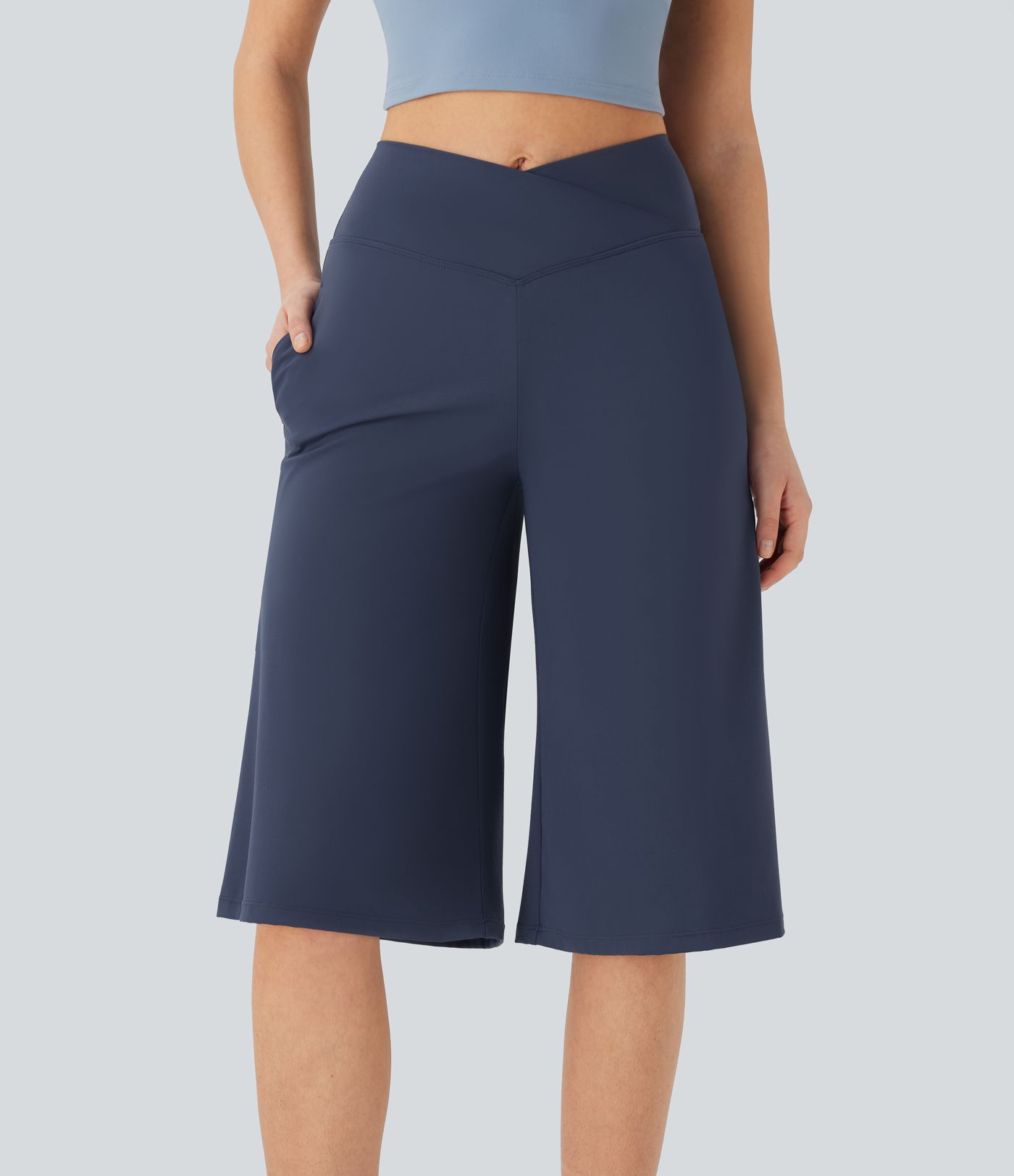 SoftlyZero™ Airy Crossover High Waisted Wide Leg Cool Touch Yoga Pedal Pusher Pants with Pockets