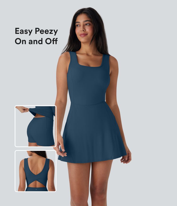 SoftlyZero™ Airy U Neck 2-in-1 Pocket Mini Cool Touch Dance Active Dress-Easy Peezy