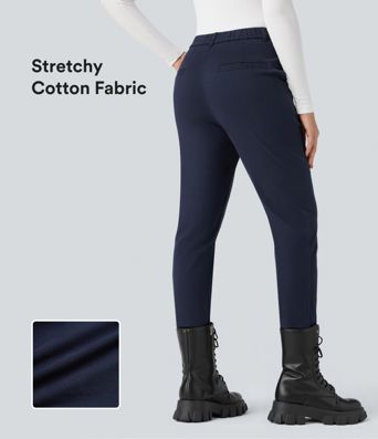 Pantalones slim casual 7/8 de tiro medio en algodón con bolsillos