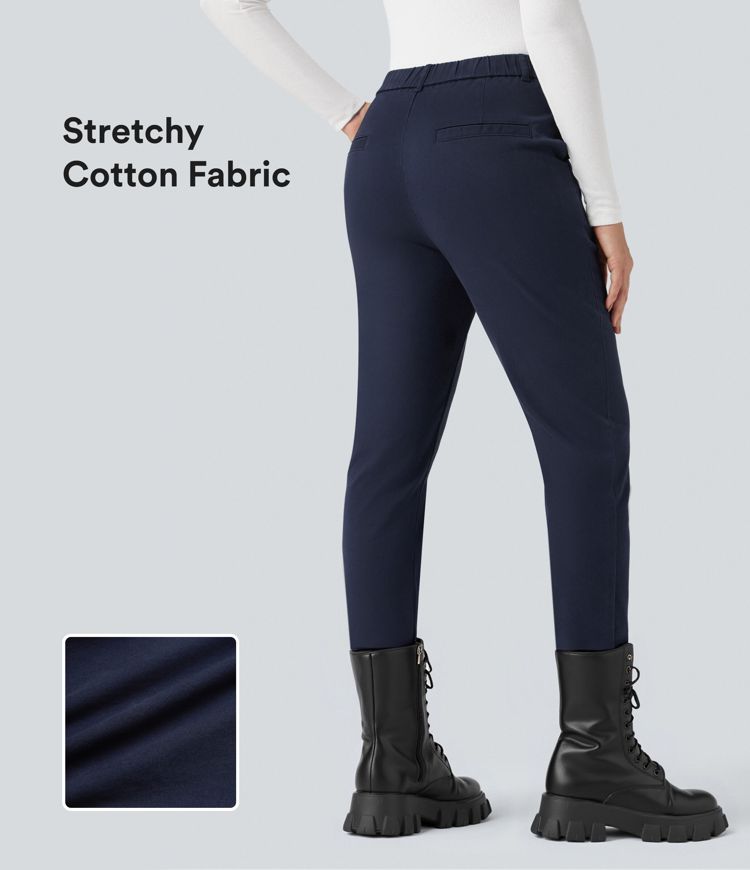 Pantalones slim casual 7/8 de tiro medio en algodón con bolsillos