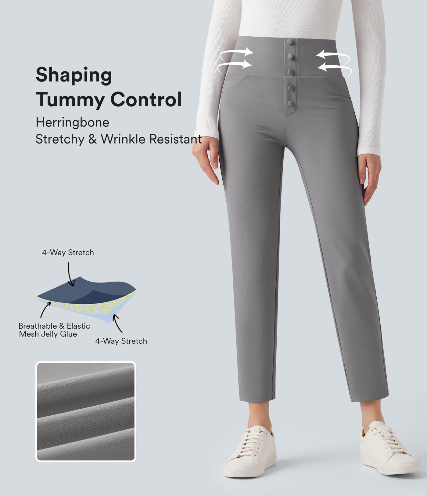 Halara Flex™ High Waisted Tummy Control Tapered Herringbone Work Trousers with Pockets
