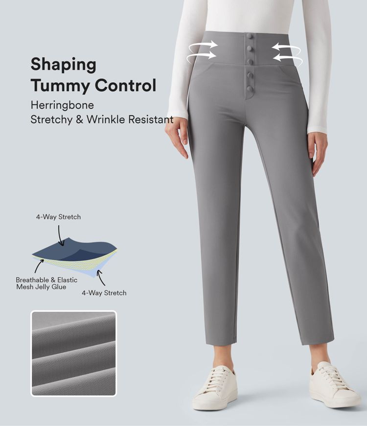 Halara Flex™ High Waisted Tummy Control Tapered Herringbone Work Trousers with Pockets