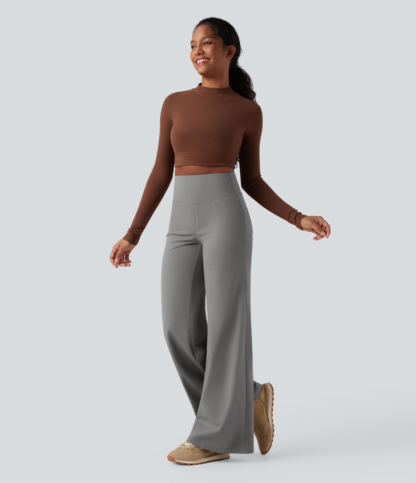 DayStretch High Waisted Tummy Control Wide Leg Yoga Trousers with Pockets