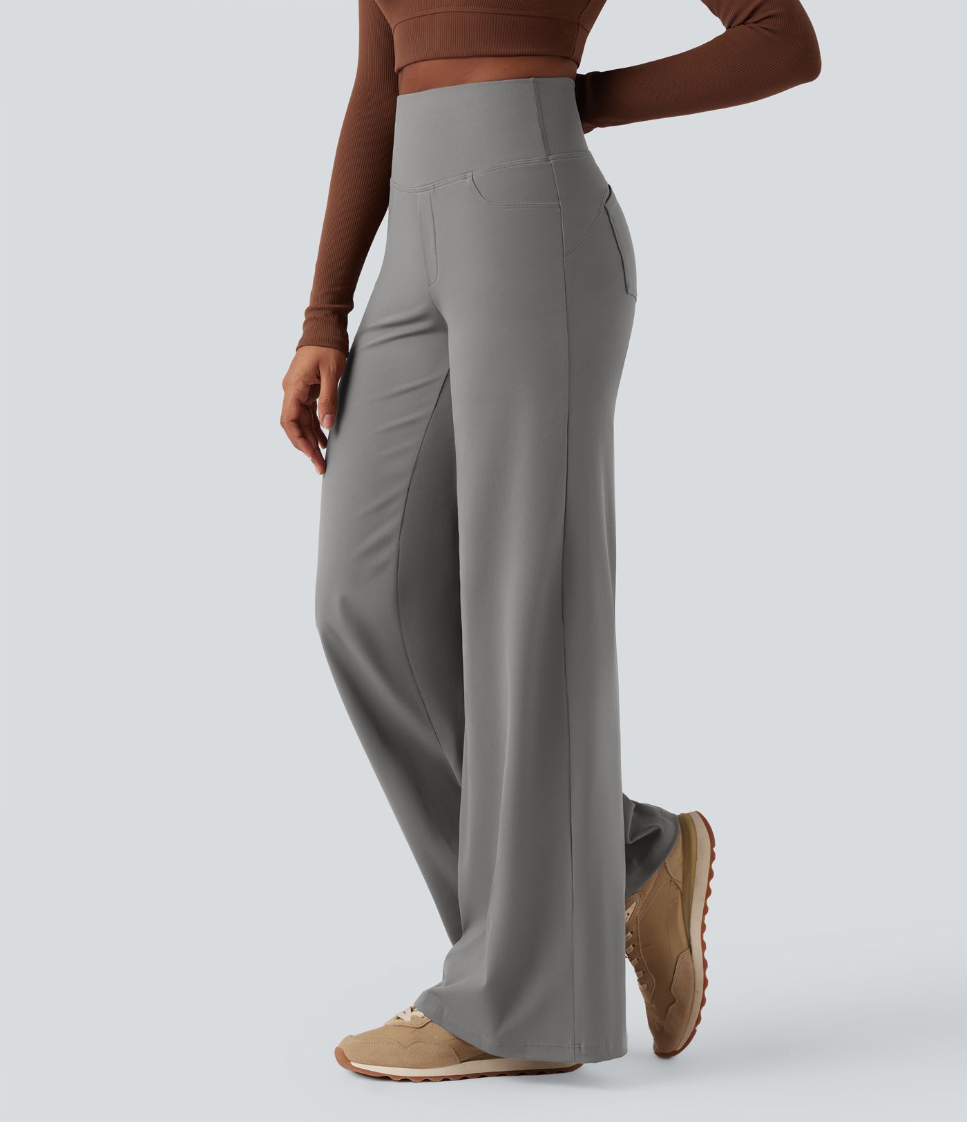 DayStretch High Waisted Tummy Control Wide Leg Yoga Trousers with Pockets