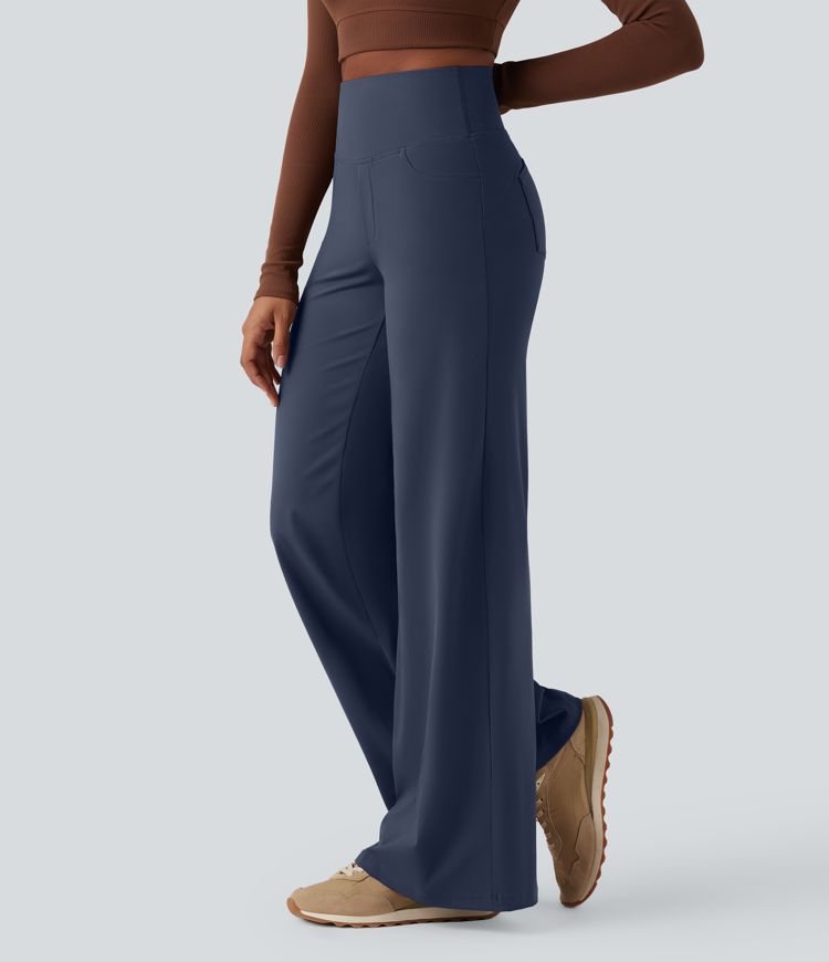 DayStretch High Waisted Tummy Control Wide Leg Yoga Trousers with Pockets