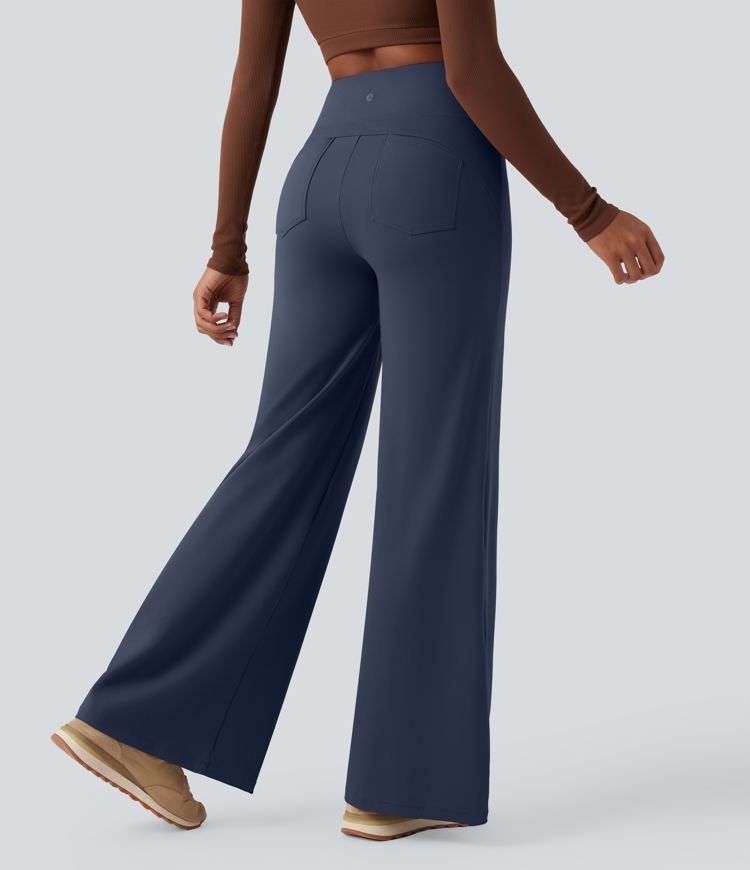 DayStretch High Waisted Tummy Control Wide Leg Yoga Trousers with Pockets