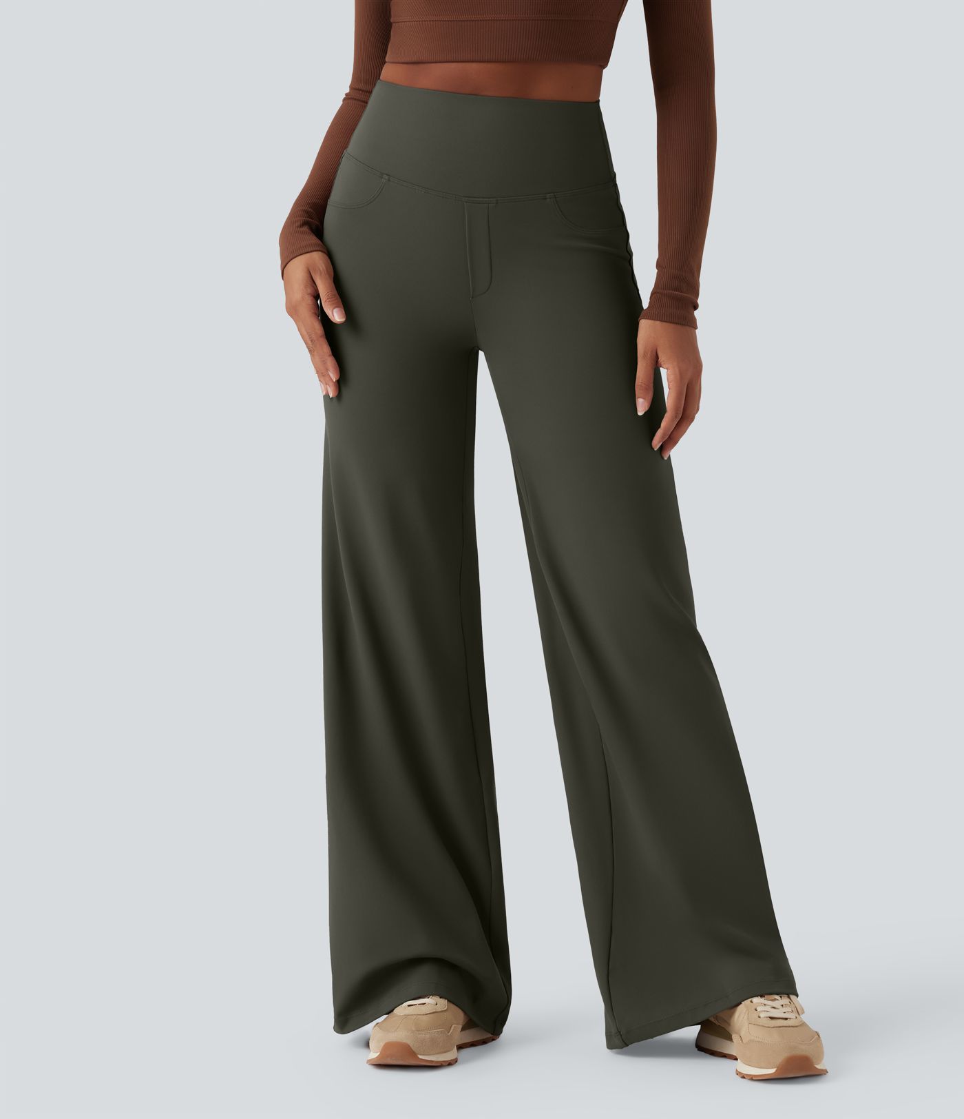DayStretch High Waisted Tummy Control Wide Leg Yoga Pants with Pockets