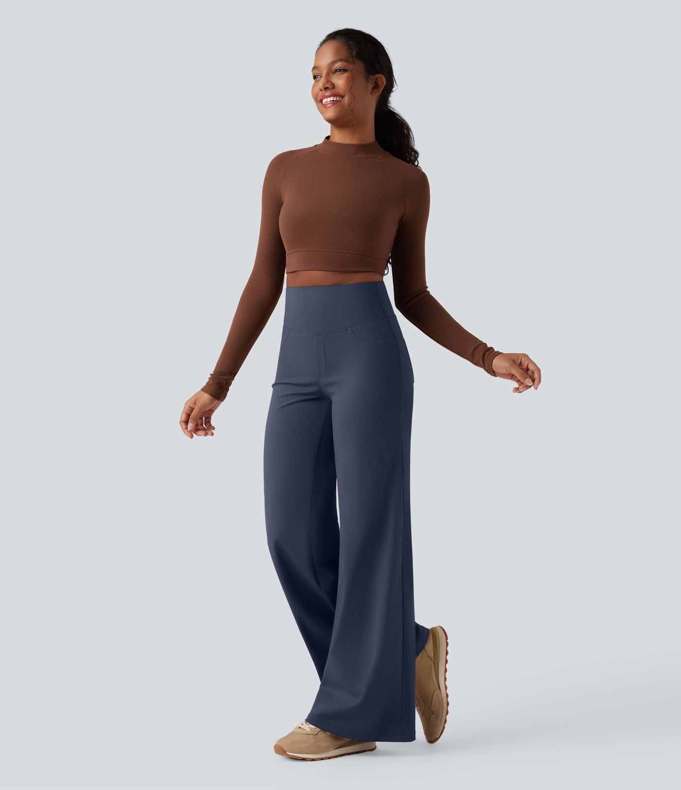 DayStretch High Waisted Tummy Control Wide Leg Yoga Trousers with Pockets