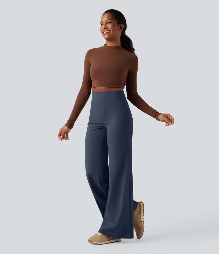 DayStretch High Waisted Tummy Control Wide Leg Yoga Trousers with Pockets