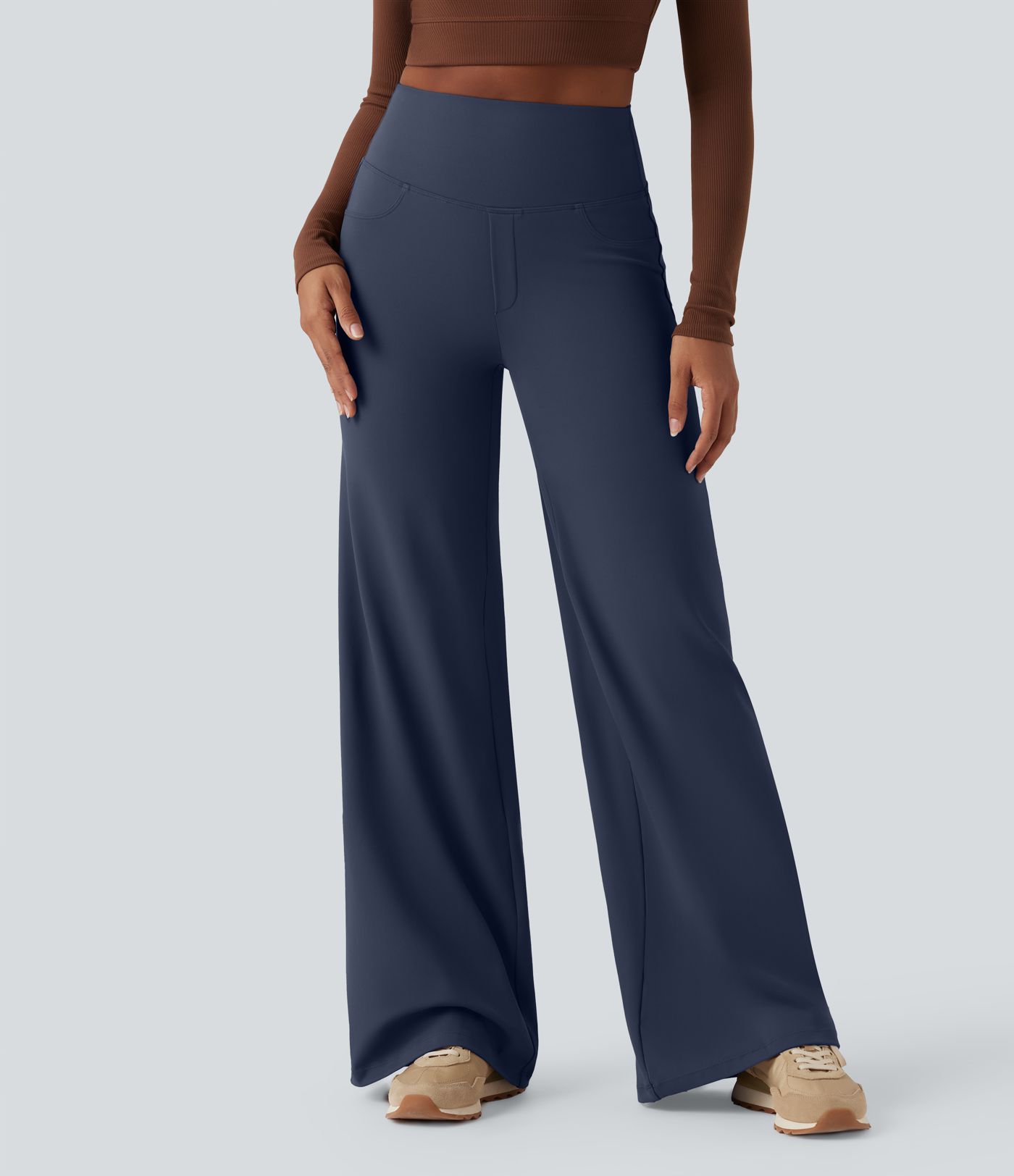 DayStretch High Waisted Tummy Control Wide Leg Yoga Trousers with Pockets