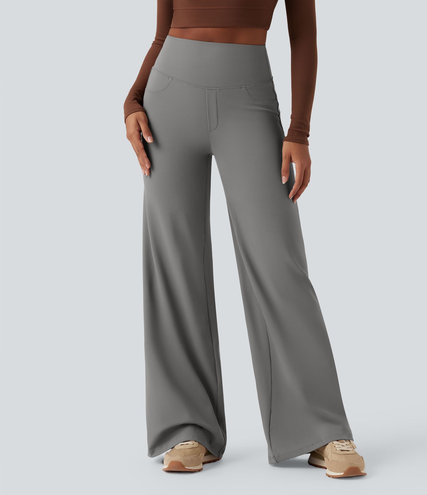 DayStretch High Waisted Tummy Control Wide Leg Yoga Trousers with Pockets