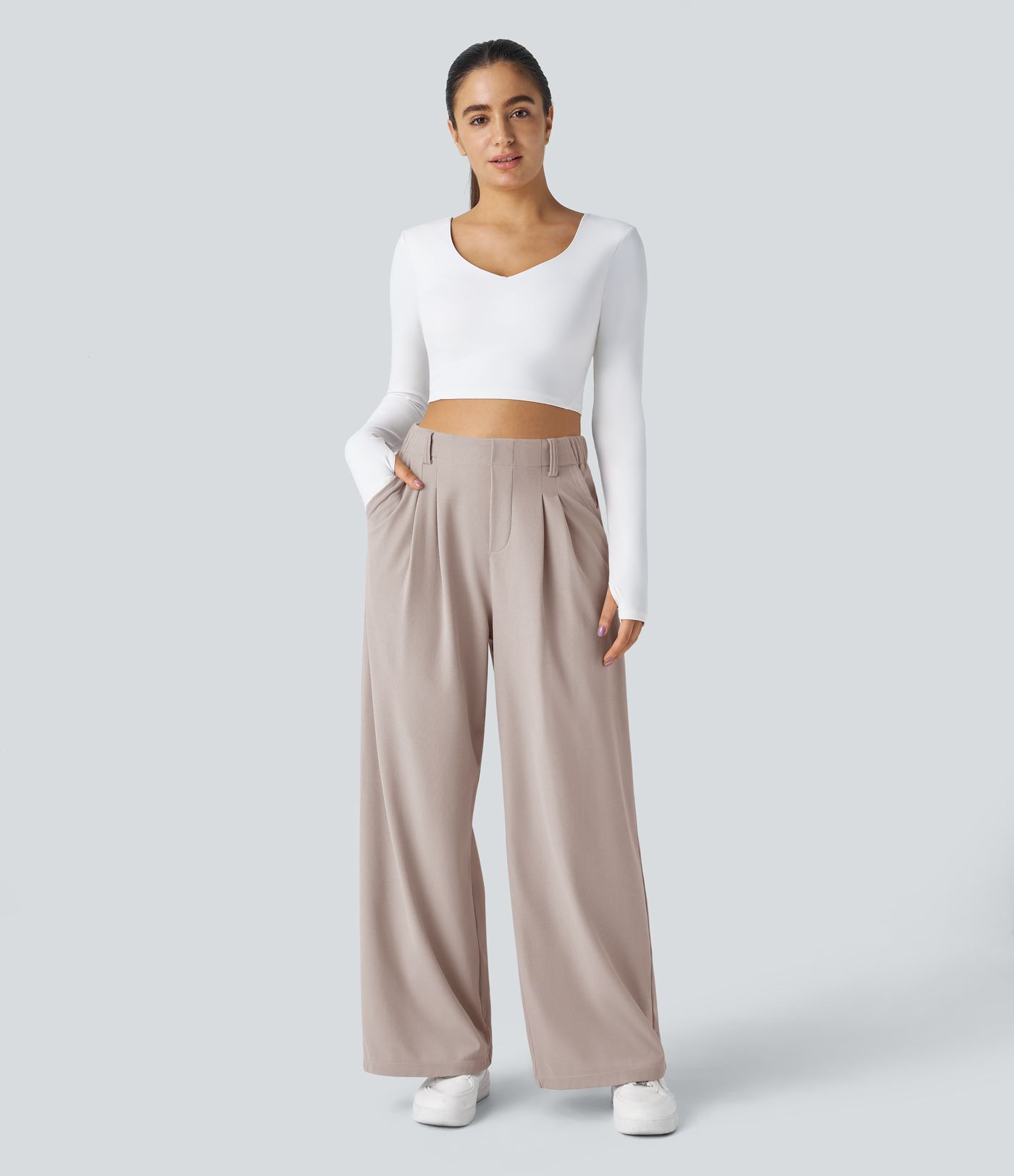 Halara Flex™ High Waisted wiht Pocket Wide Leg Waffle Women Suit Work Pants