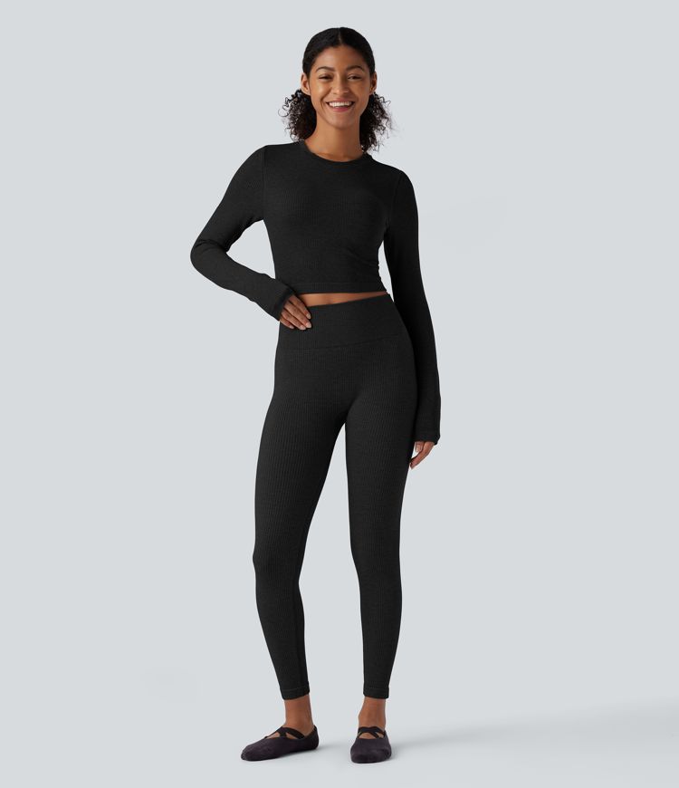 OneForm Seamless Flow Round Neck Long Sleeve Cropped Yoga Warming Sports Top