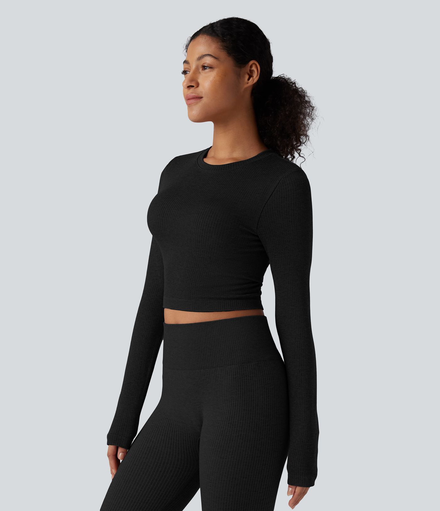 OneForm Seamless Flow Round Neck Long Sleeve Cropped Yoga Warming Sports Top