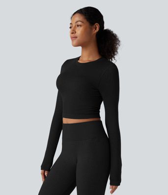 OneForm Seamless Flow Round Neck Long Sleeve Cropped Yoga Warming Sports Top