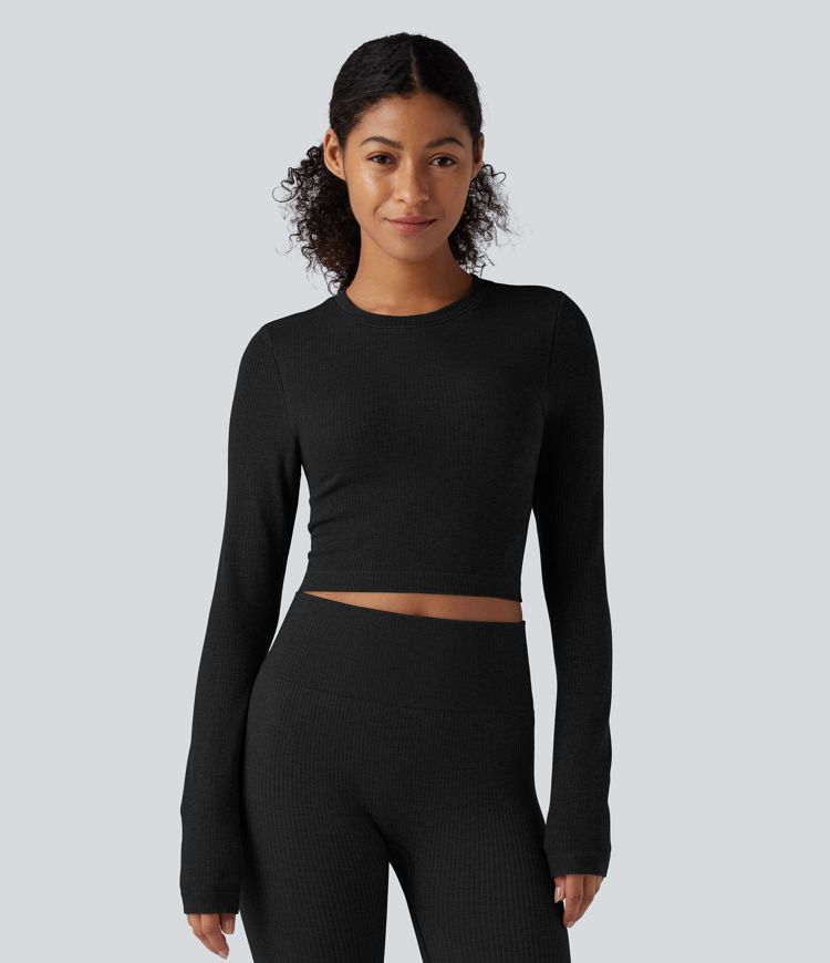 OneForm Seamless Flow Round Neck Long Sleeve Cropped Yoga Warming Sports Top