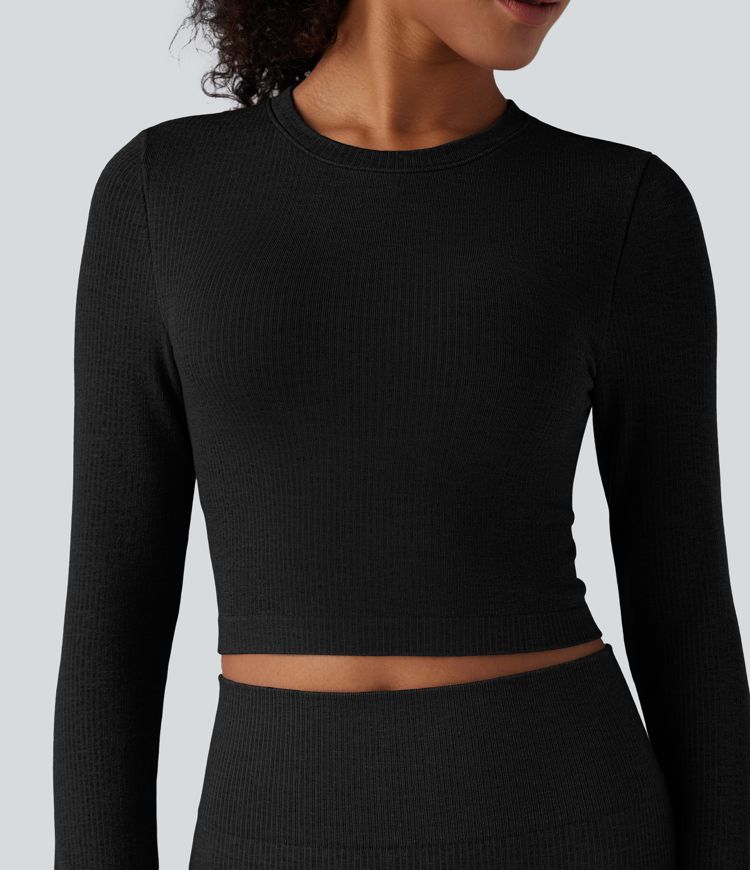 OneForm Seamless Flow Round Neck Long Sleeve Cropped Yoga Warming Sports Top