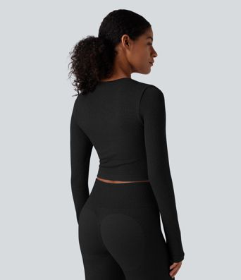 OneForm Seamless Flow Round Neck Long Sleeve Cropped Yoga Warming Sports Top