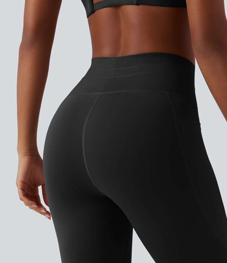 High Waisted Drawstring Plain Yoga 7/8 Leggings with Pockets